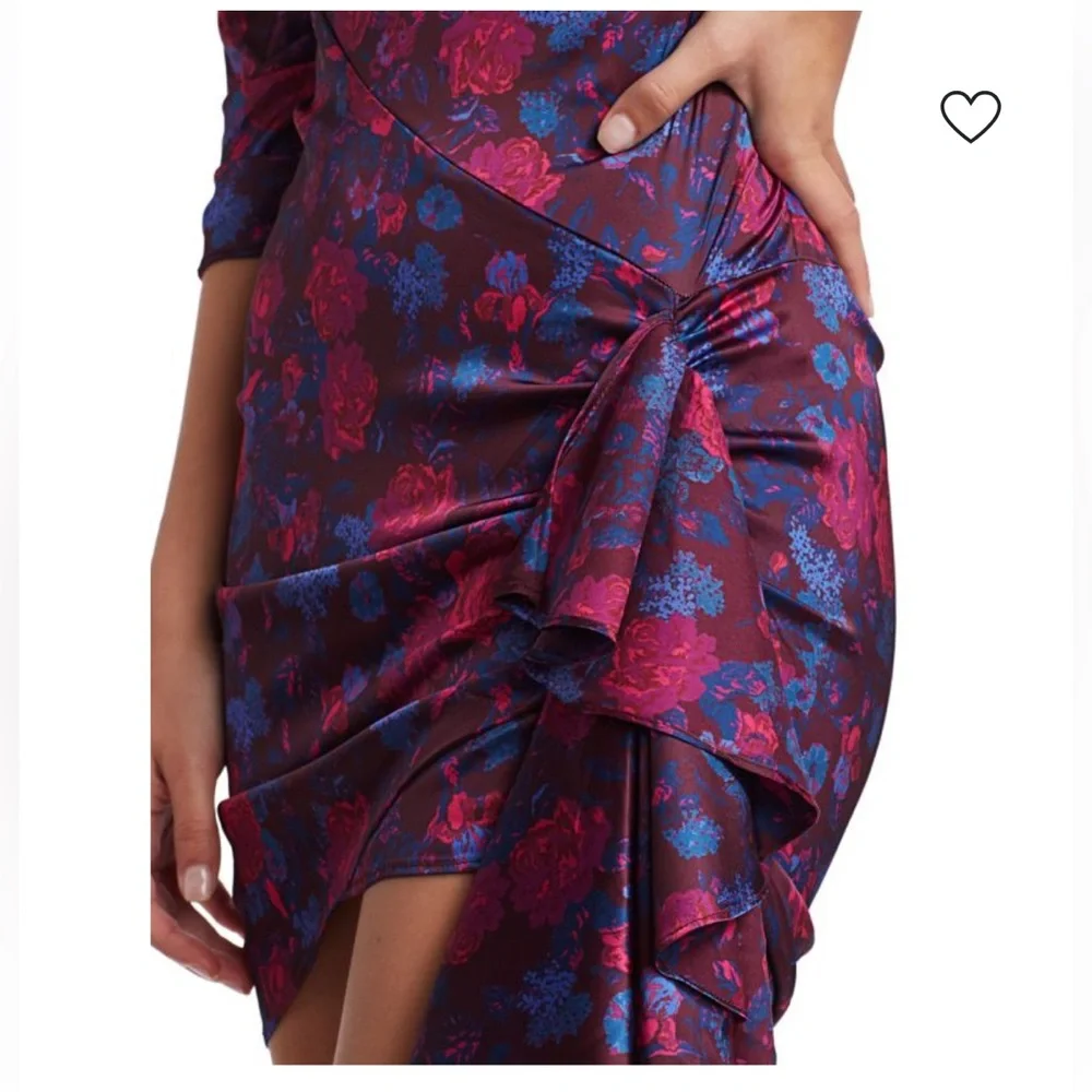 For Love And Lemons Purple Endless Floral Puff Sleeve Bodycon Dress - Picture 3 of 11